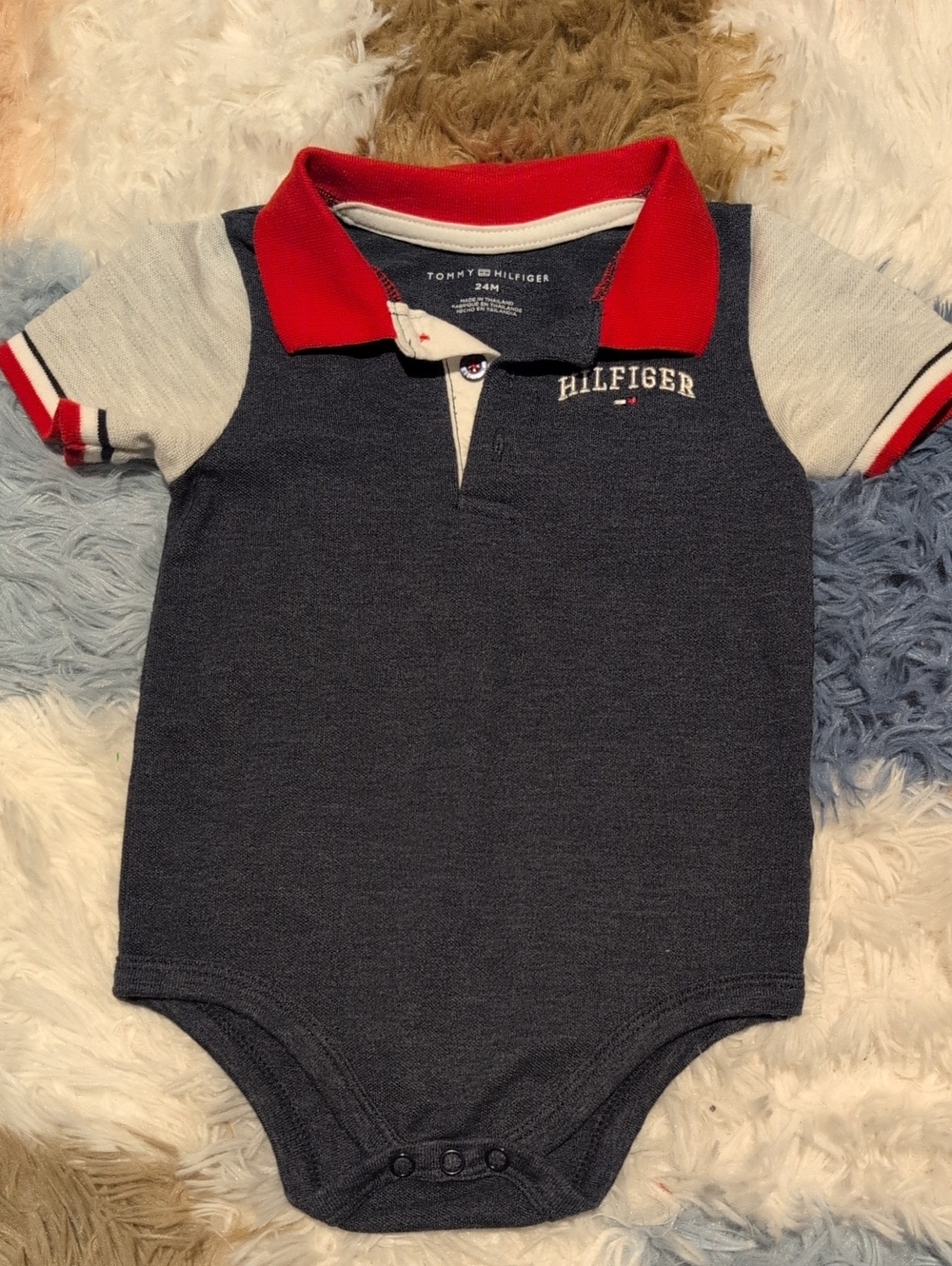 Tommy Hilfiger Navy and Red Polo-Style Baby One-Piece